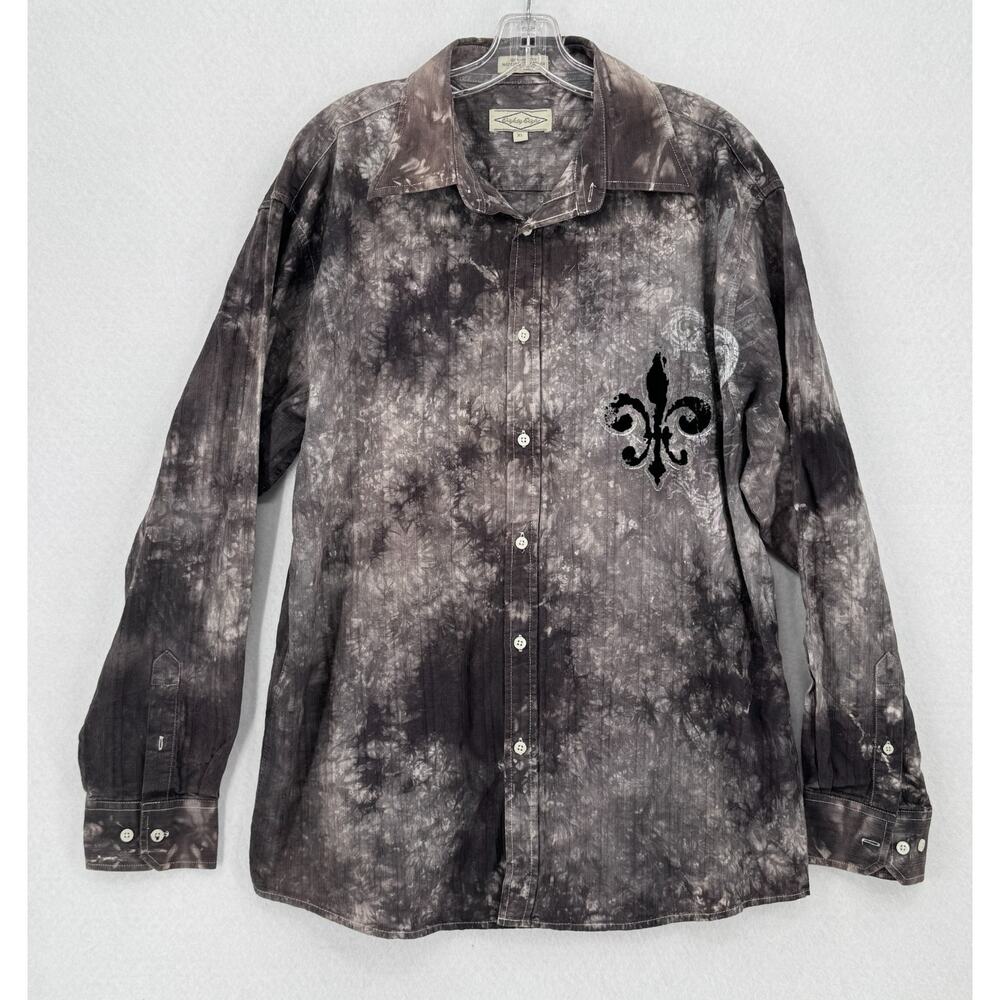 Eighty Eight Brand Gray Tie Dye Y2K Button Textured Angel Wings Shirt Sz XL